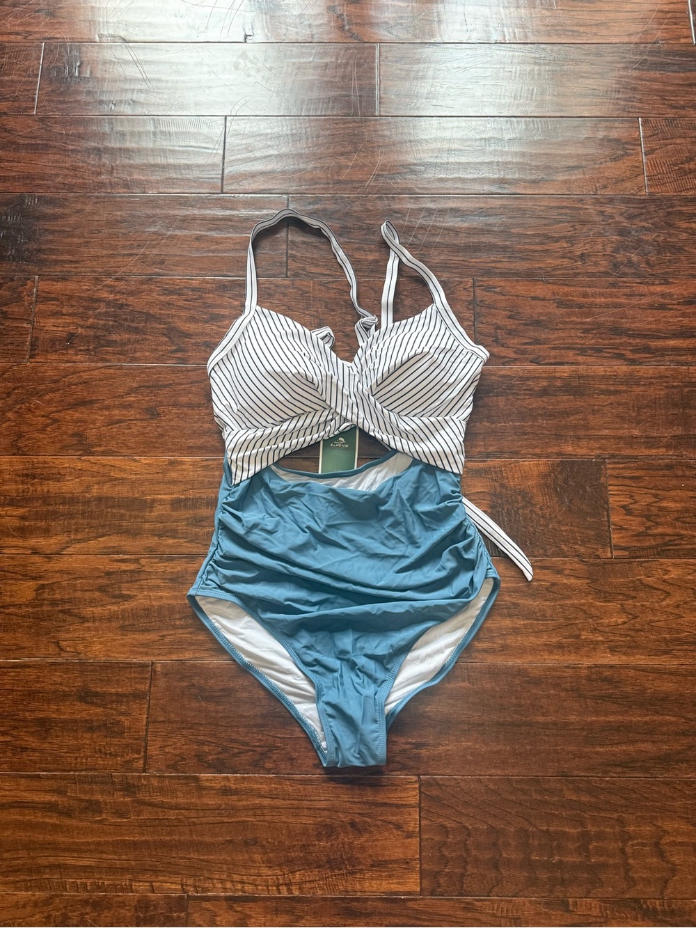Striped Top Blue One-Piece Swimsuit NWT